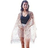 Women's lightweight Feminine Lace teardrop fringe Vintage Mesh Crochet Tassel Scarf for Women