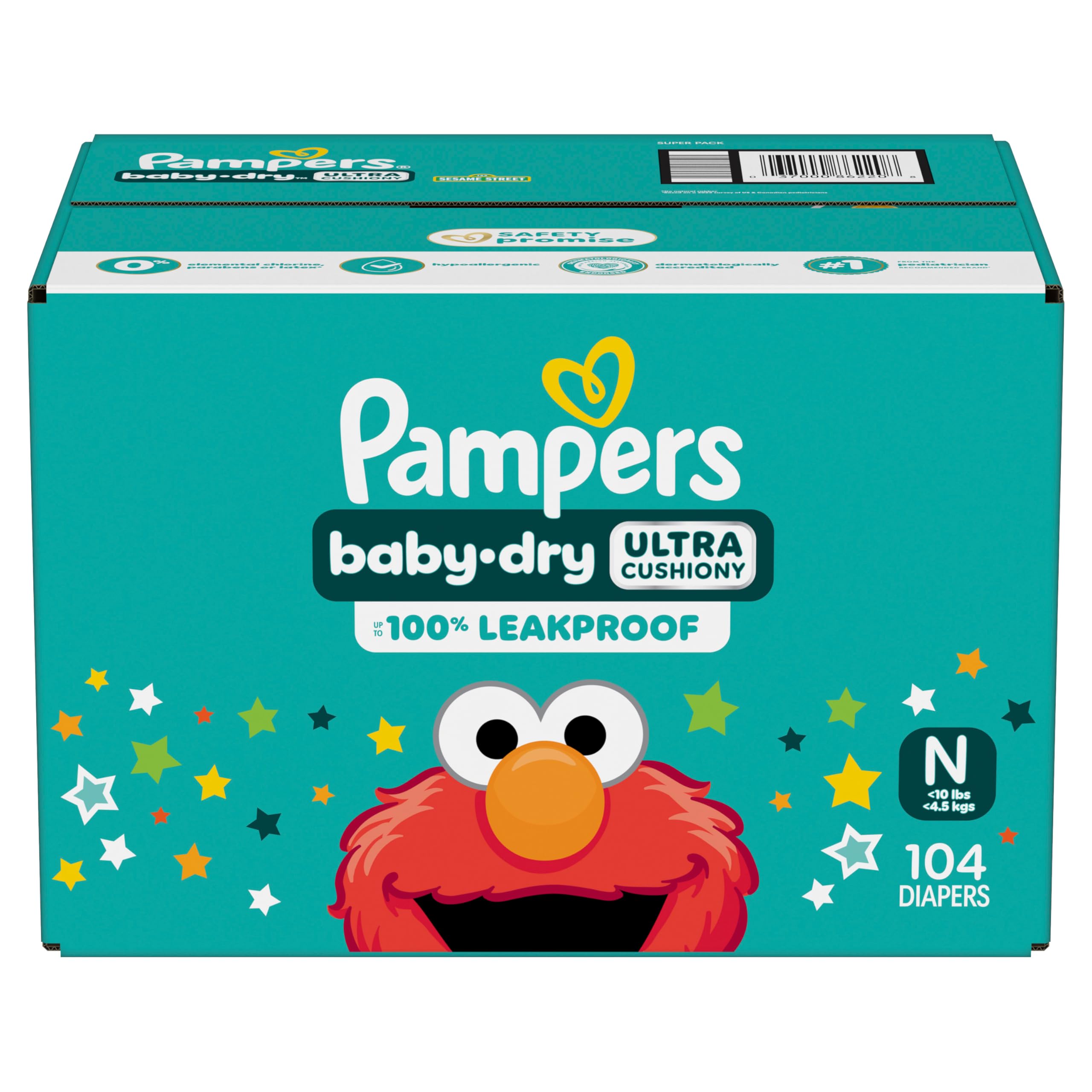 Pampers Diapers - Baby Dry - Size 0, 104 Count, Absorbent Disposable Newbort Diaper (Packaging May Vary)