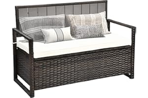 YITAHOME 70 Gallon Outdoor Storage Bench, All-Weather PE Rattan Deck Box, Wicker Storage Seat Box for Patio Furniture, Outdoor Cushions, Pool Storage and Garden Tools - Brown