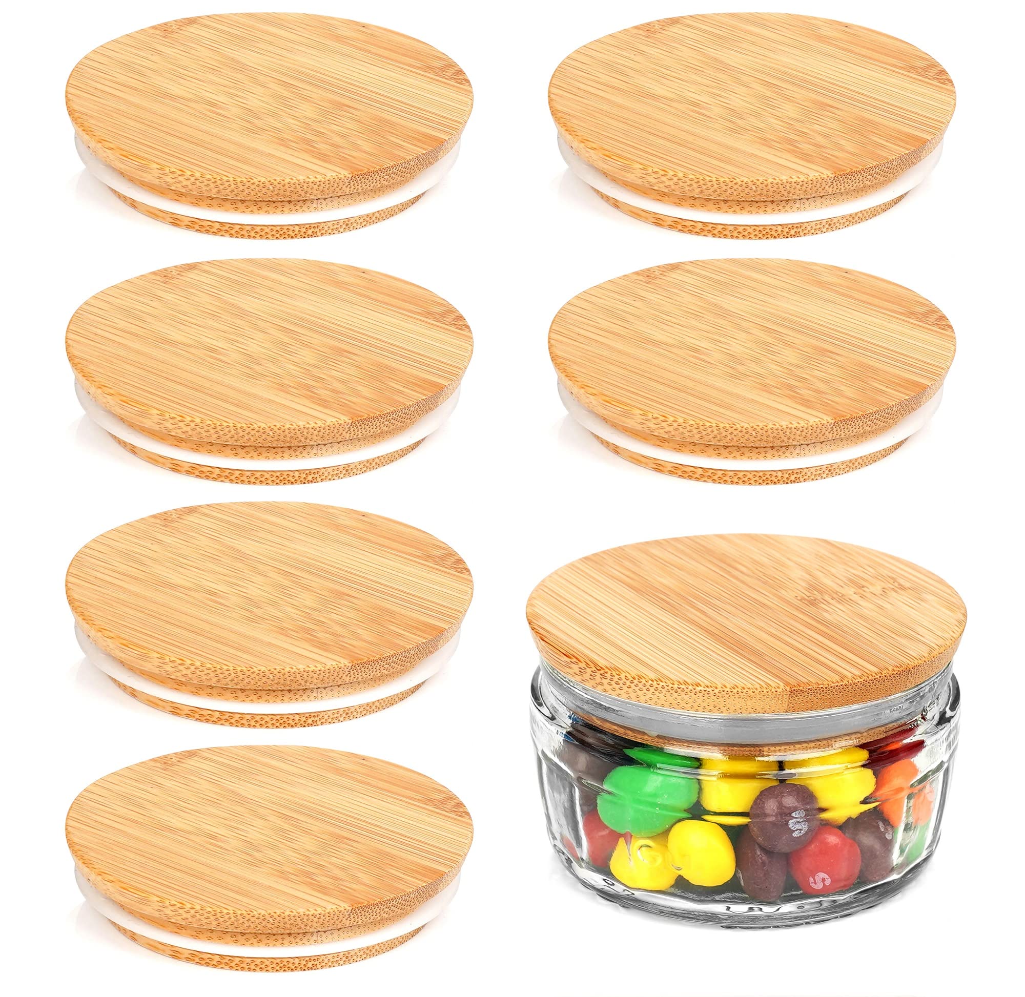 Bamboo Lids for Gü Pots, ANOTION Bamboo Lid Compatible with Gu Puds Cheesecake Jars, Reusable Airtight Glass Storage Can Lids for Gu Pot, 6 Packs