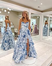 Tiered Blue Ruffle Prom Dresses 2025 for Women