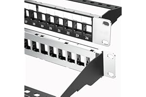 Jadaol 19" 1U Shielded Blank Patch Panel, 24-Port Empty Rack Mount Keystone Panel for Cat6/Cat6a, HDMI, Coax, Fiber, Audio Keystone Jacks, Metal Shielded Frame for Structured Cabling & Network Racks