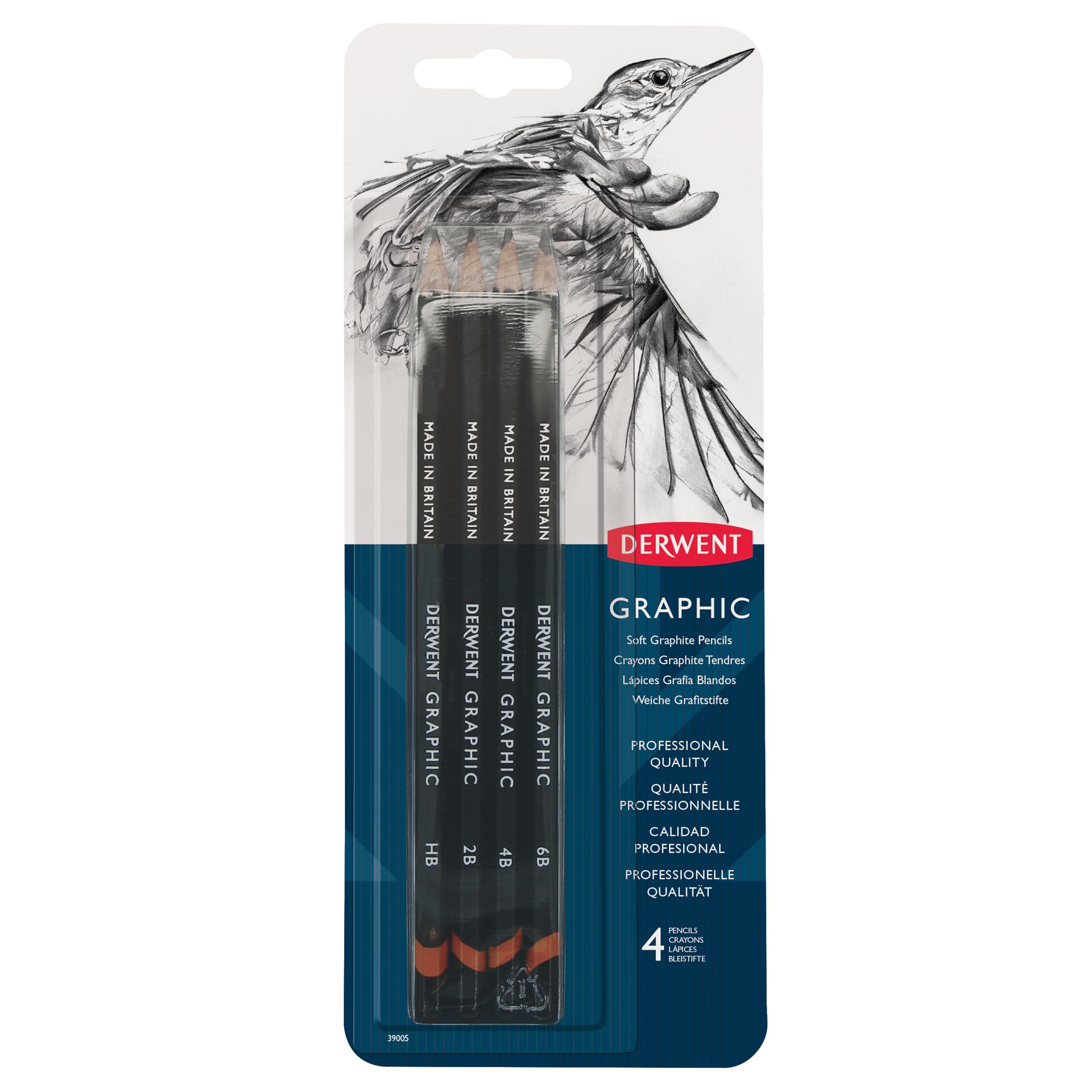 Derwent 39005 Graphic Soft Graphite Drawing Pencils, Set of 4, Professional Quality, 39005