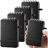 4 Pack Pocket Notebooks, 2.5 x 4 Inch, Black Top Spiral Leather Hardcover | 50 Ruled Sheets, Elastic Closure, Upward Page Turning, Purse Carry for Car Reminders, Work Tasks, Errands, and Travel Notes