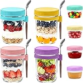 Overnight Oats Containers with Lids, 4-pack Overnight Oats Jars with Spoons and Small Containers, 16oz Glass Mason Jar with Airtight Lid, Chia Pudding Jars Yogurt Containers with Lids, Gifts for Women