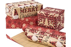 RUSPEPA Christmas Wrapping Paper Rolls - 17 inches x 10 feet per Roll, Total of 3 Rolls - Santa Claus, Reindeer and Snowflake