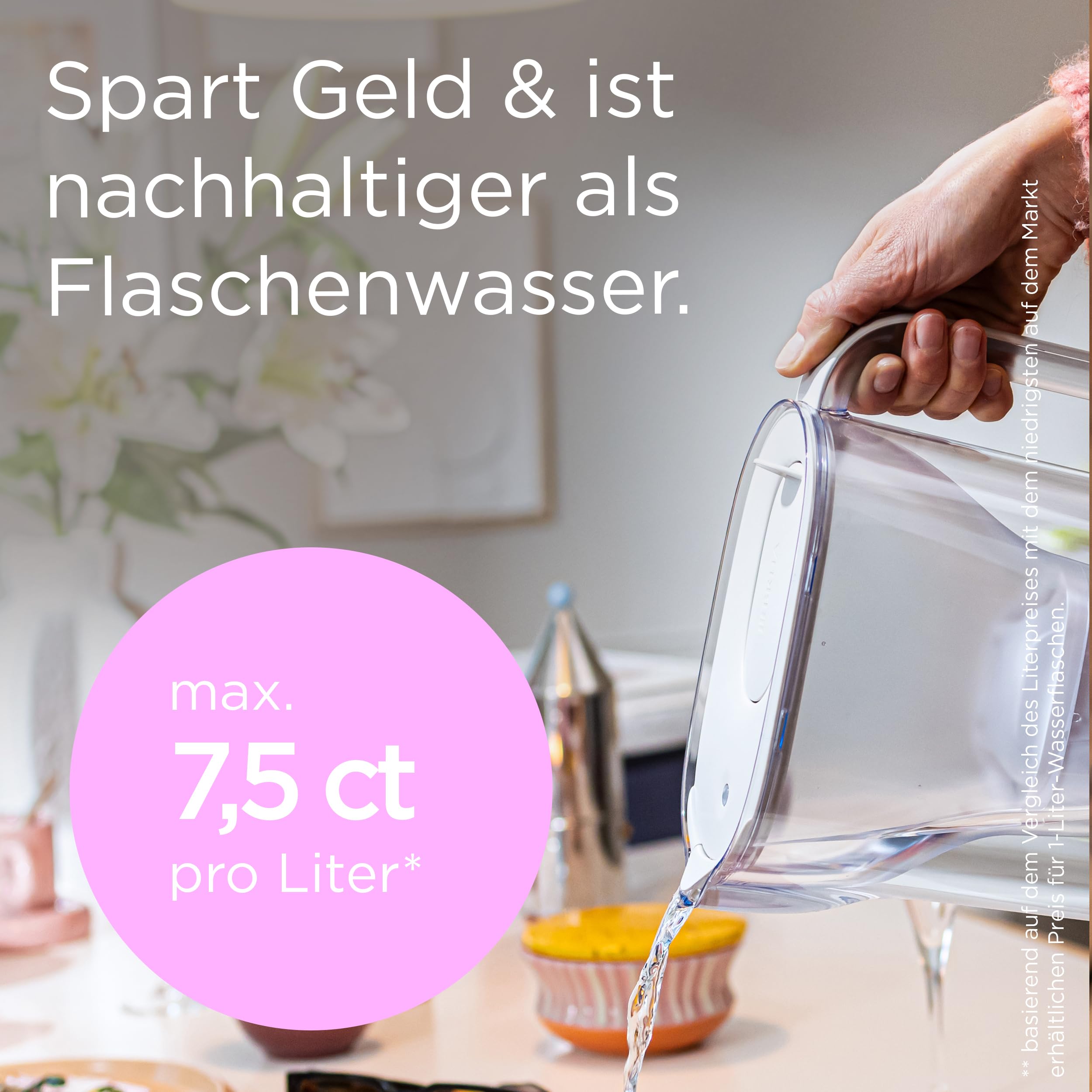 BRITA Wasserfilter Kanne Style Essential weiß (2,4l) inkl. 3x BRITA MAXTRA PRO Pure Performance – Kühlschrankgeeignete Kanne mit Smart Light LED & Klapp-Deckel, filtert Verunreinigungen & mehr 5