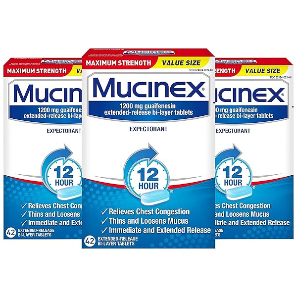 MUCINEX MAXIMUM STRENGTH 12-HOUR CHEST CONGESTION EXPECTORANT TABLETS, 42 CT (PACK OF 3)
