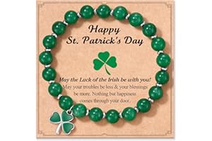 FYUKISS St Patricks Day Earrings/Bracelets for Women Girls with Design Cards, Irish Green Clover Earrings, Clover Charm Beaded Bracelet for St Patricks Day Gift Festive Costume Party Accessory