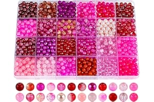 XSEINO About 1200PCS 6mm Glass Beads Bracelet Making Kit,24 Assorted Red and Pink Series Colorful Crystal Beads for Bracelet and Jewelry Making and DIY Crafts,Friendship Bracelets