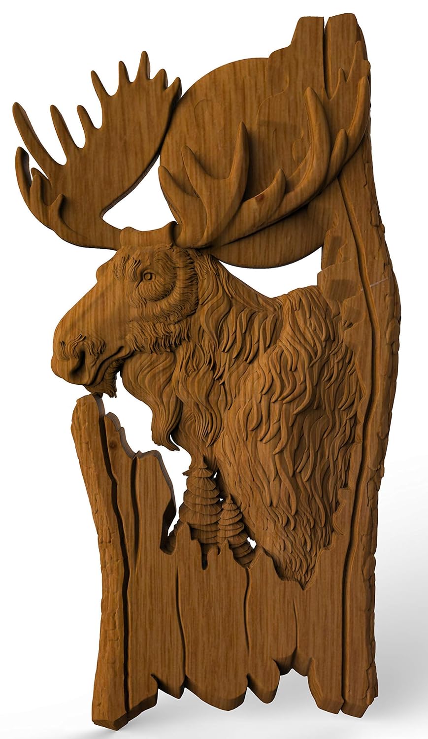 Moose Wood Carved Wall Pediment Decorative Animals Wall