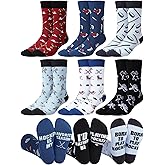 Haysandy 6 Pairs Funny Men's Hockey Socks Novelty Cotton Athletic Crew Socks Senior Night Gift for Hockey Team Player Lovers
