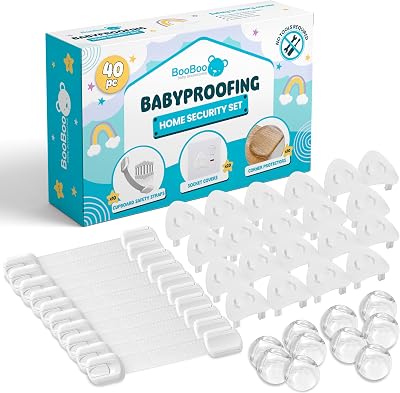 Booboo Baby 40 Pack Child Safety Kit | x10 Door Strap Locks, x10 Corner Guards