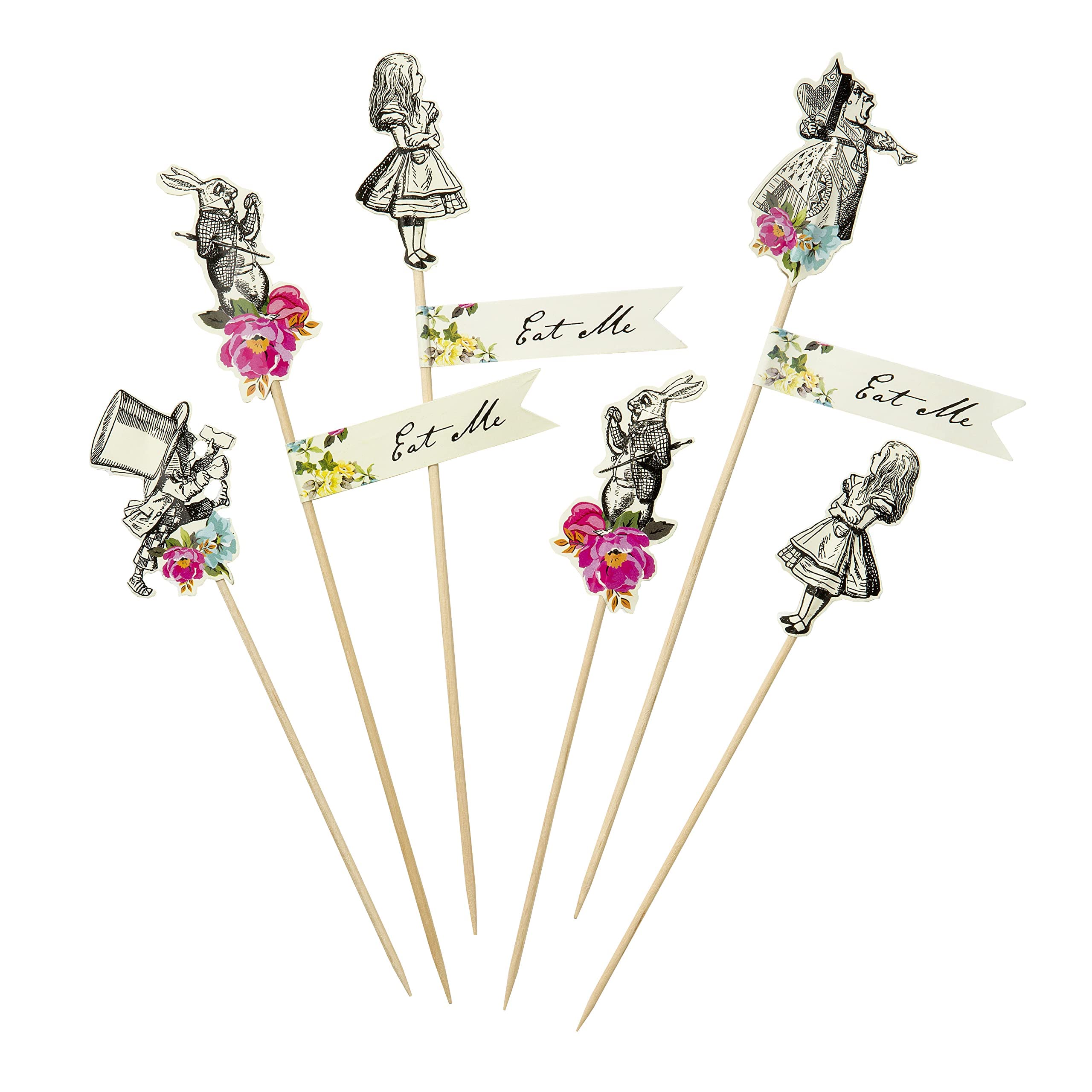 Talking Tables Alice in Wonderland Canapé Sticks Food Picks, for a Mad Hatter Afternoon Tea Party for Kids of Adults Pack of 12, Paper, Multicolor