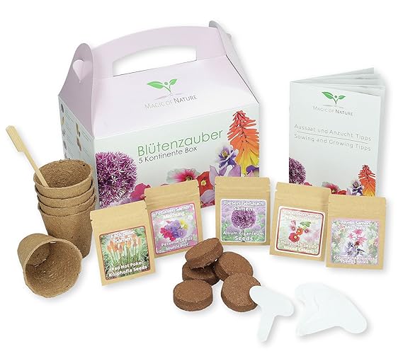 Geschenk Anzuchtset: Blütenzauber 5 Kontinente Box - zum Selberzüchten oder zum Verschenken - eine originelle Geschenkidee fü