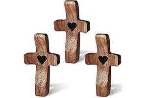 ACJRYO Cross My Heart Wooden Cross Fidget - 3Pcs Pocket Prayer Crosses for Stress Relief & Anxiety Comfort - Handheld Walnut Wood Christian Gifts for Women Men