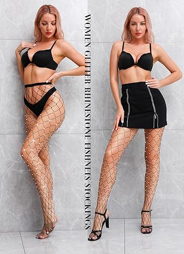 VEBZIN 2 Pack Sparkly Large And Medium Mesh Black Fishnet Tights Glitter Rhinestone Fishnets Leggings Stockings for Women in Saudi Arabia | Whizz Tights VEBZIN 2 Pack Sparkly Large And Medium Mesh Black Fishnet Tights Glitter Rhinestone Fishnets Leggings Stockings for Women in Saudi Arabia | Whizz Tights