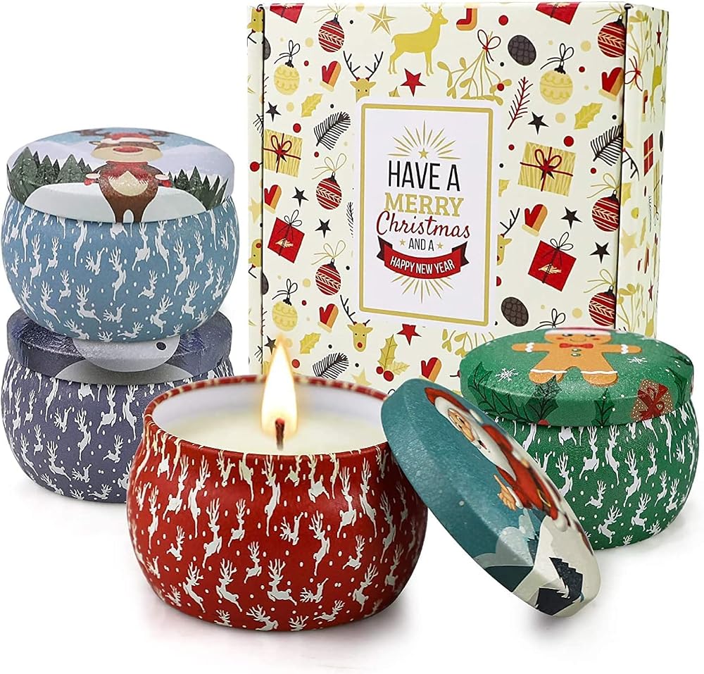 YMing Christmas Scented Candles Gift Set 4 Pack Soy Wax 5.65 oz