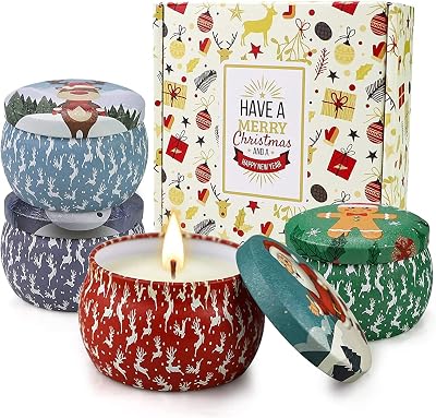 YMing Christmas Scented Candles Gift Set 4 Pack Soy Wax 5.65 oz