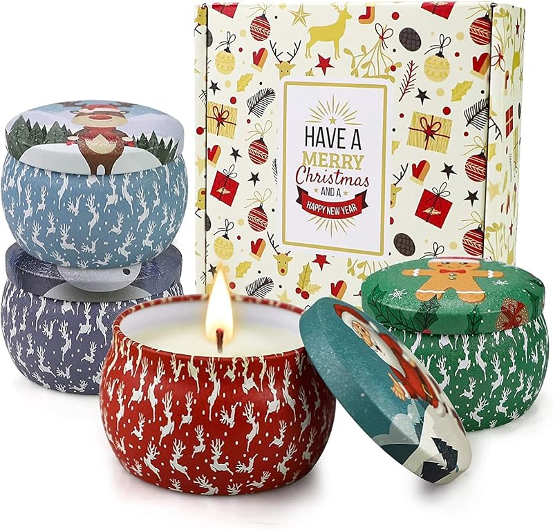 YMing Christmas Scented Candles Gift Set 4 Pack Soy Wax 5.65 oz