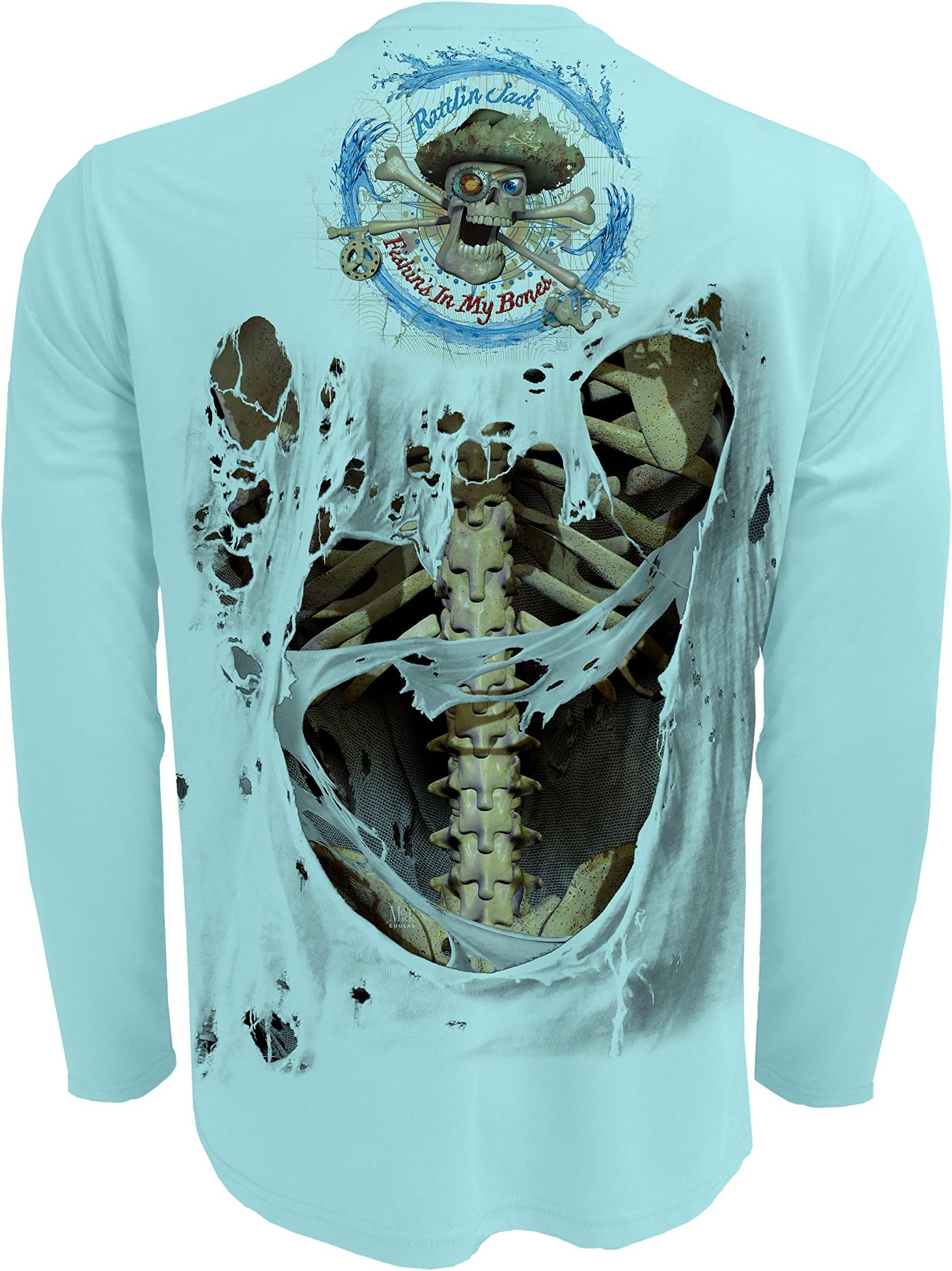 Rattlin Jack Men's UPF 50+ Fishing Skeleton Performance Long Sleeve Shirt
