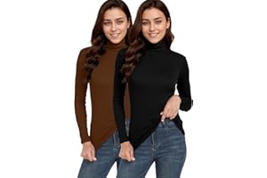 TAIPOVE 2 Packs Turtle Neck Tops for Women Cotton Ribbed Turtleneck Long Sleeve Thermal Shirts Base Layer Size L
