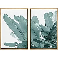 SIGNWIN Framed Wall Art Print Set Watercolor Style Birds of Paradise Leaf Nature Leaves Digital Art Modern Art Contemporary Relax/Calm Green Cool for Living Room, Bedroom, Office - 16