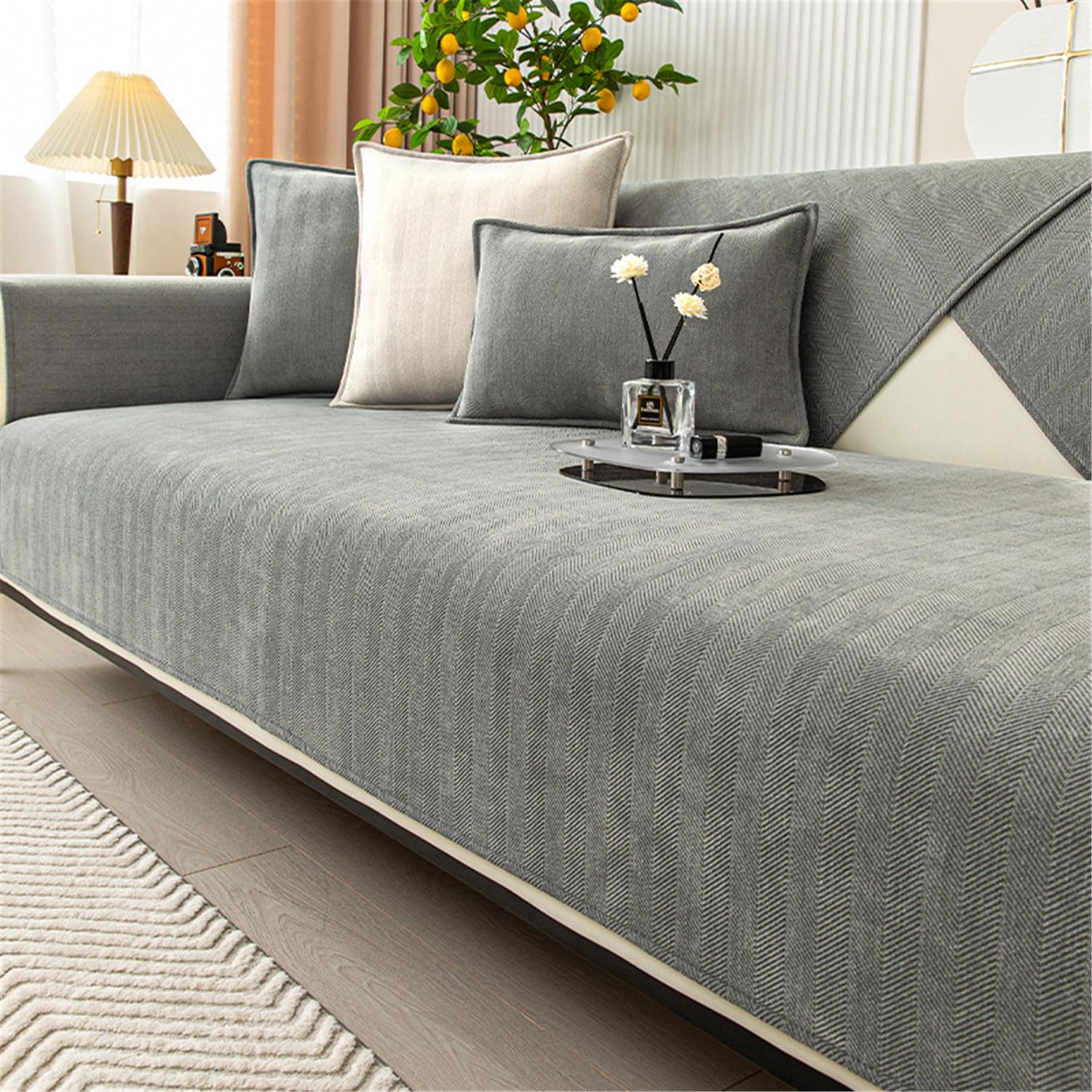 Herringbone Chenille Fabric Furniture Protector Sofa Cover 1 2 3 Seater, Non-Slip Sofa Slipcovers for Corner L Shape, Thick Textured Sofa Cushion Covers Furniture Protector (Grey,70x150cm) — image 1