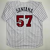 Facsimile Autographed Johan Santana Minnesota Pinstripe Reprint Laser Auto Baseball Jersey Size Men's XL