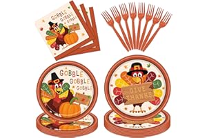 PHYLENCE 100 Pcs Thanksgiving Turkey Tableware Party Supplies – Disposable Fall Dinnerware Set with Paper Plates, Napkins, and Forks for Autumn Celebrations, Friendsgiving, and Thanksgiving Dinner – Serves 25