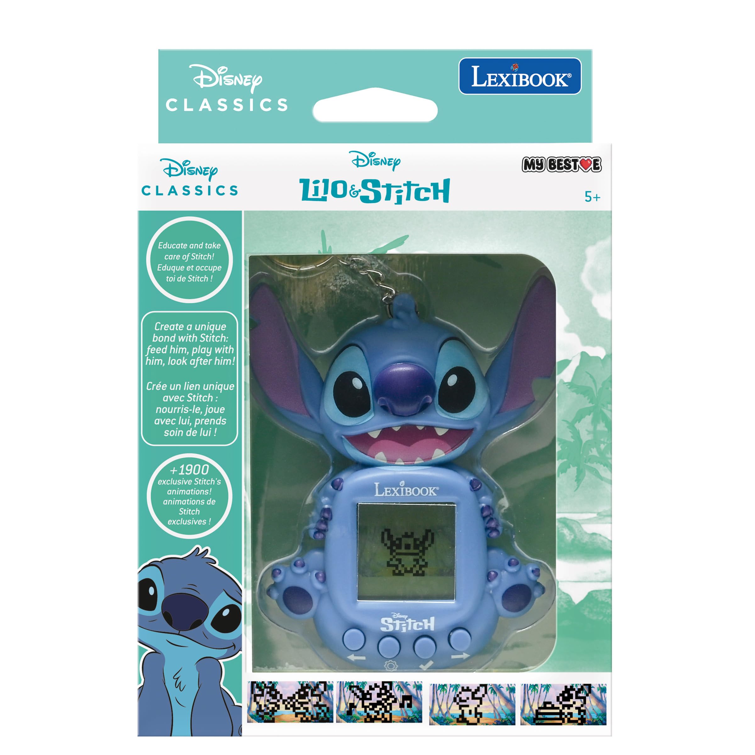 Lexibook, Disney Stitch, My Best-e, Portable Games Console, Interactive and Educational Companion for Children, 8 Game Categories, Coloured Screen, Blue, JLMB10D