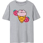 Pusheen Womens T-Shirt Graphic Tee for Ladies | Oversized Cute Kitty Short-Sleeve Tshirt | Adults Internet Cat Apparel Top