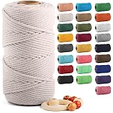 ZUEXT Macrame Cord, Beige White, 5mm x 109yds Cotton String Macrame Yarn | 100% Natural Handmade, 4 Strands Twisted Cotton Rope, For Wall Hanging Plant Hangers Gift Wrapping Tapestry DIY Crafts, 100m