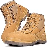 ROCKROOSTER Mens Work Boots, 6 inch Steel Toe Side Zipper Safety Wheat Black Slip Resistant Work Boot, TPU Outsole Breathable Leather Shoes, ASTM F2413-18 Static Dissipative SD (AK050 & AK050BK)