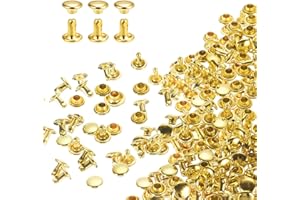 HARFINGTON 80 Sets Double Cap Rivets 6x6mm Carbon Steel Round Head Snaps Studs Fasteners Tubular Metal Studs for Leather Craf