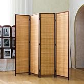 Pawlabay 4 Panel Bamboo Room Divider Screen,5.6 FT Tall Bamboo Divider Folding Panel Screen,Freestanding Panel Divider for Room Seperation,Brown
