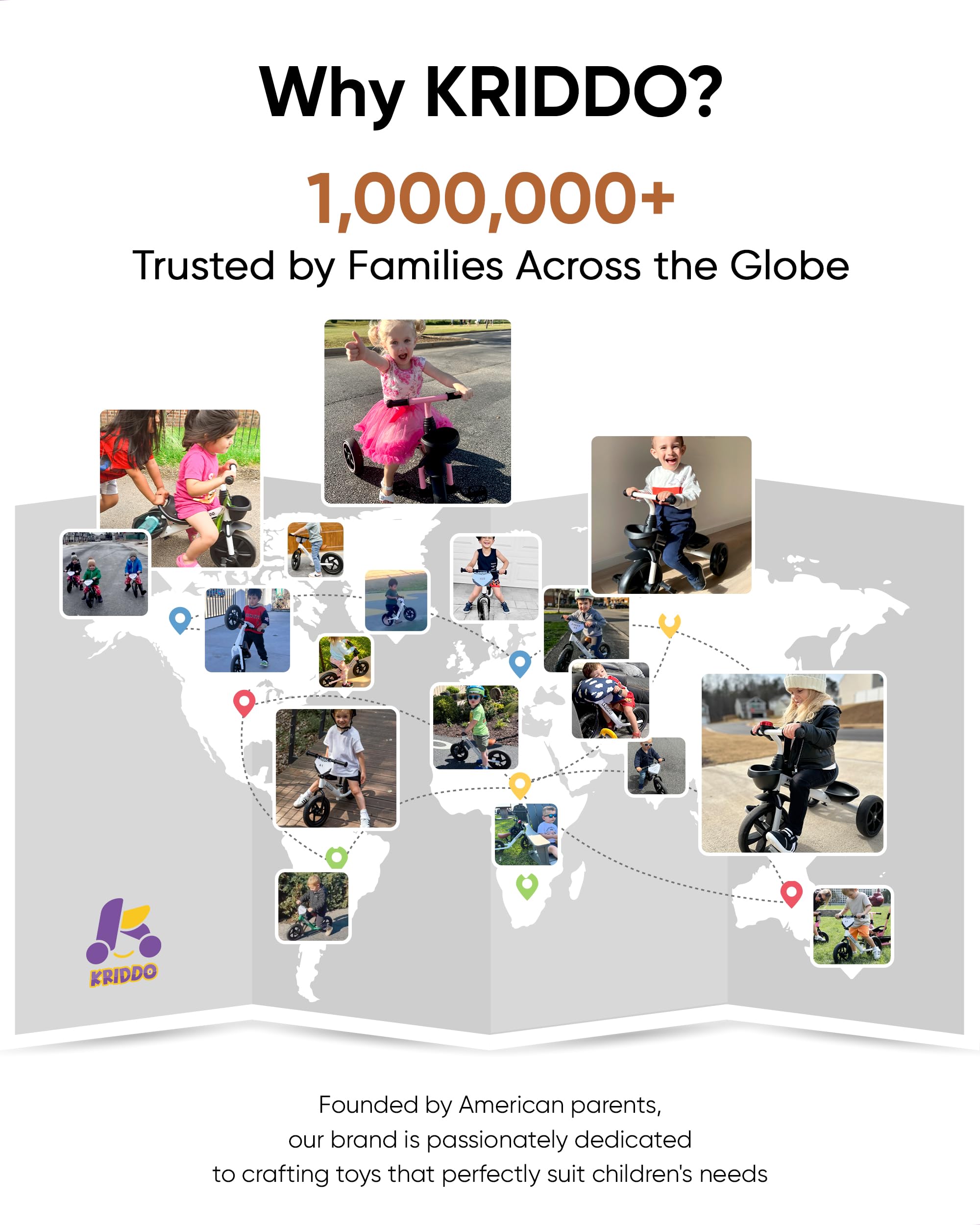 KRIDDO Tricycle for 2-5 Year Olds - Pink Toddler Trike With Gift for 24 Month to 4 Year Old Girls