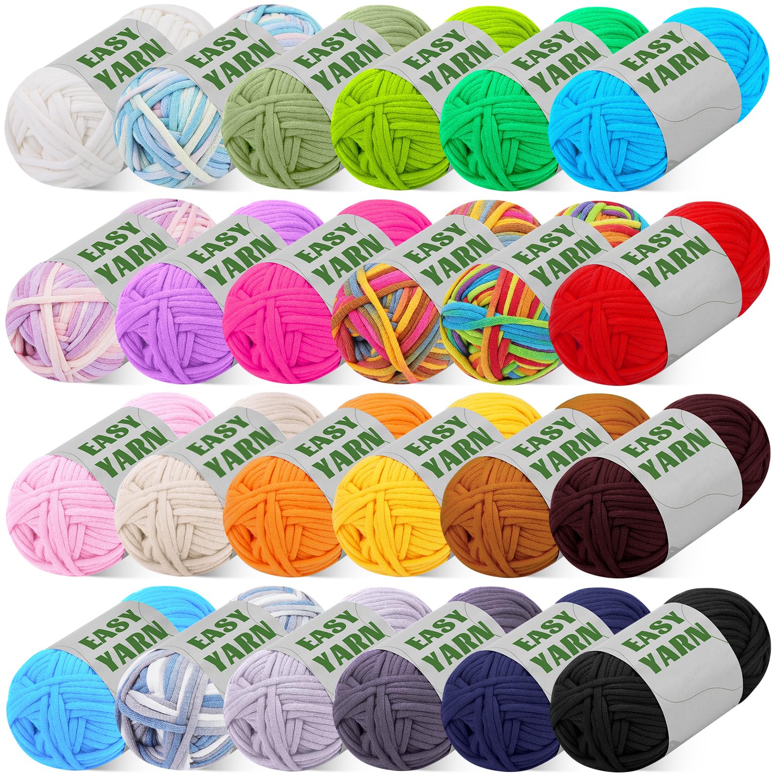 24x50g Crochet Yarn, Chunky Yarn for Crochet, Cotton Yarns for Crochets with 4mm Hook Easy-to-See Stitches, Stitch Markers, Easy Crochet Starter Kit for Beginners