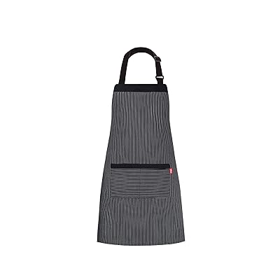 ALIPOBO Aprons for Women and Men, Kitchen Chef Apron with 2 Pockets and 40&quot; Long Ties, Adjustable Bib Apron for Cooking, Serving - 32&quot; x 28&quot; - Black/White Pinstripe - 1 Pcs