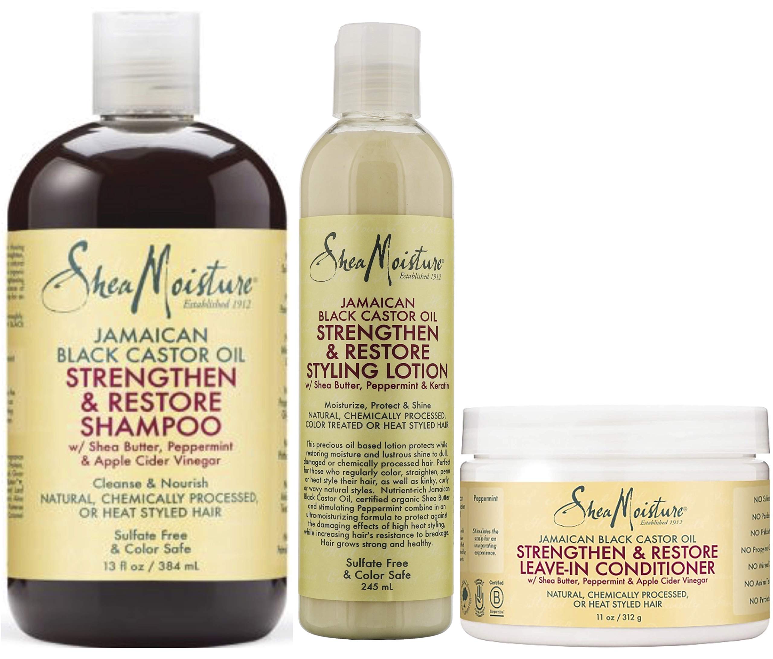 Jamaican Black Shampoo 13oz, Leave in Conditioner 11oz + Styling Lotion 8oz BUNDLE by Shea Moisture