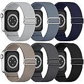 6 Pack Stretchy Solo Loop Compatible with Apple Watch Band 45mm 46mm 44mm 42mm 49mm 41mm 40mm 38mm Men Women, Braided Elastic Nylon Strap for iWatch Series 10 9 8 7 6 5 4 3 11 SE SE 2/3 Ultra Ultra 2