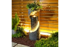 Bumilgar Water Fountain Outdoor 35.4" H Modern Outdoor Fountains and Waterfalls Flooring Standing Indoor Fountain with LED Lights and Pump for Garden, Patio, Deck, Backyard, Porch and Home Art Decor