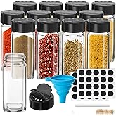 Saiveina 12 Pack Glass Spice Jars with Labels, 4oz Spices Containers Spice Jars with Black Shaker Lids, Empty Containers for Spice, Silicone Funnel and Pen Included