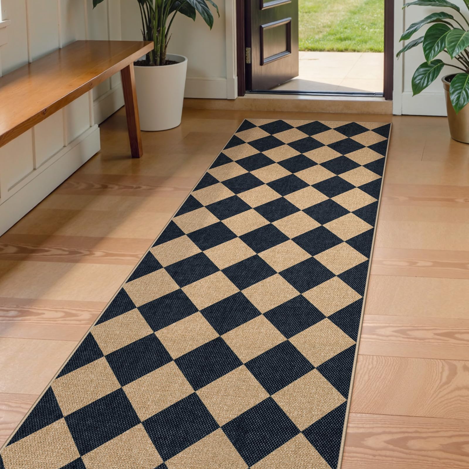 Photo 1 of *USED*
Lahome Checkered Easy Jute Runner Rug, 2x8 Hallway Kitchen Runner Rug Non Slip Washable Outdoor Carpet for Entryway Indoor, Checkerboard Black Indoor Outdoor Carpet for Hallway 8ft Entry