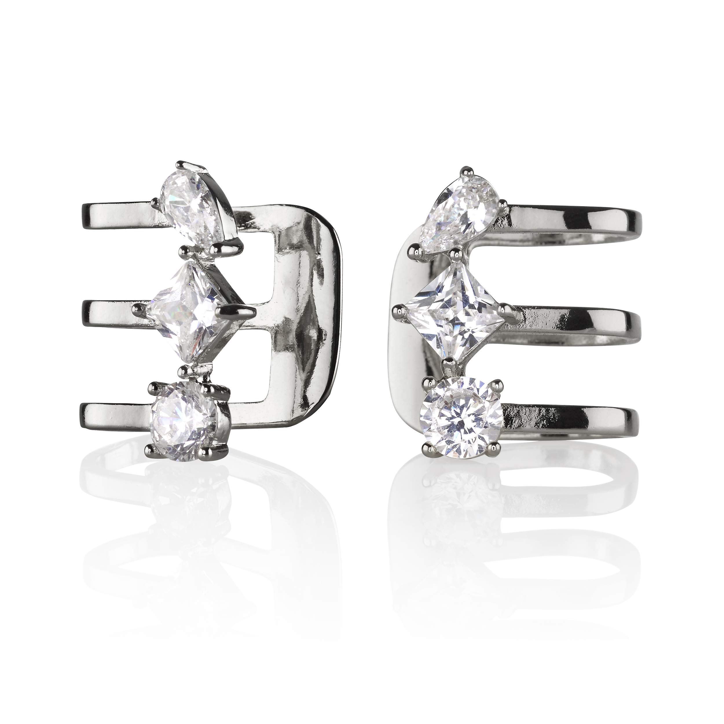 Namana Cuff Earrings. 18 Carat Gold Plated or Fine Silver Coloured Ear Cuffs for Non Pierced Earrings set with Cubic Zirconia Gemstones (Silver, Rhodium Plated Base Metal) — image 1