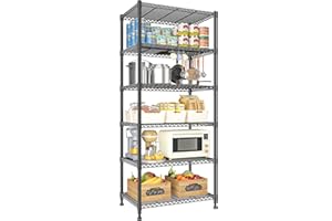 REIBII 72’’H Wire Shelving, 6 Tier Metal Shelving Units and Storage Shelves, Adjustable Garage Shelving for Storage Heavy Duty Shelving for Pantry Shelf Kitchen Garage, 24’’W X18’’D X72’’H