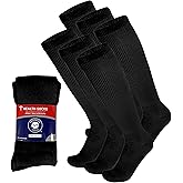 6 Pairs of Diabetic Over The Calf - Knee High Cotton Socks (Black - 6 Pairs, Fit Men's Shoe Size 10-12)