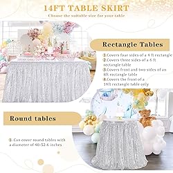 Glitter 14ft Silver Table Skirt for Rectangle Table