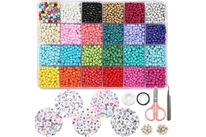 OUTUXED 7200pcs Seed Beads for Friendship Bracelet Kit, 4mm Glass Bracelet Kit and 300pcs Letter Beads for Jewelry Making, Necklaces, Craft Gifts
