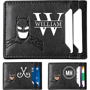 ELULAE Personalized Bat Wallet with Name, Slim PU Leather ID Wallet, Gifts for Husband, Dad, Boyfriend, Men, Face Eyes Cutout